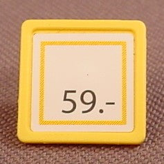 Playmobil Light Yellow Square House Number Or Price Sign With A System X Plug In The Back, Has A Sticker With The Number 59 Applied, 5611, 30 25 3230
