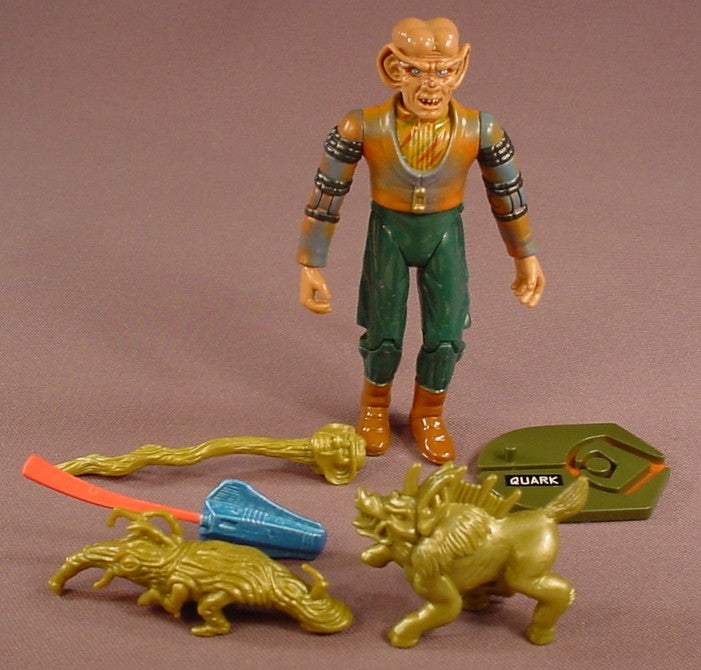 Star Trek DS9 Quark Ferengi Action Figure With Accessories, Deep Space Nine, Series 1, #6203, 4 1/2 Inches Tall, 1993 Playmates, Has The Insignia Base Or Stand