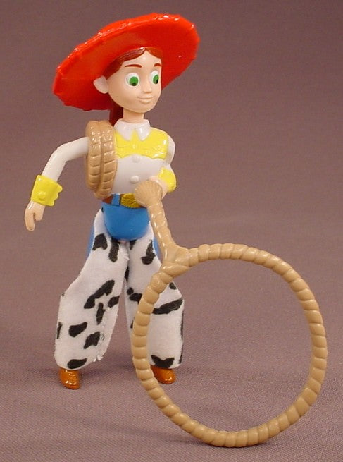 Disney Toy Story Jessie Figure With A Thumbwheel To Spin A Removable Lasso, Cloth Chaps, 4 3/4 Inches Tall, 1999 McDonalds