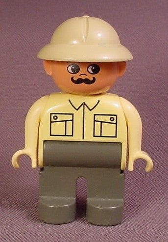 Lego Duplo 4555 Male Articulated Figure, Tan Pith Helmet, Dark Gray