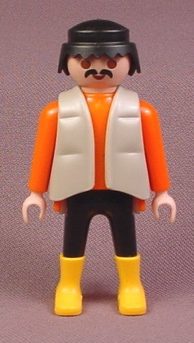 Playmobil Adult Male Farmer Figure With Black Hair & Mustache