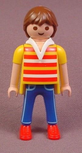 Playmobil Adult Male Figure In A Yellow Shirt With Red & White Stripes