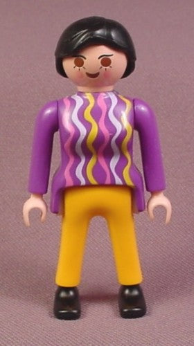 Playmobil Adult Female Figure In A Purple Sweater With Wavy Lines