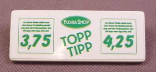 Playmobil White Rectangular Sign With 2 Clips & Green 3.75 Sticker