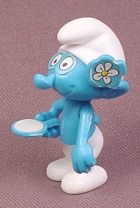 Kinder Surprise Vintage 1990 Smurf Figure with Mirror & Flower