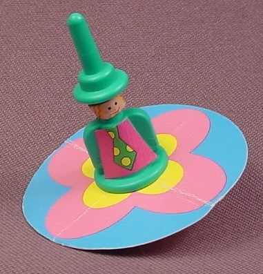 Kinder Surprise 1992 Spinning Green Figure Top with Paper Skirt