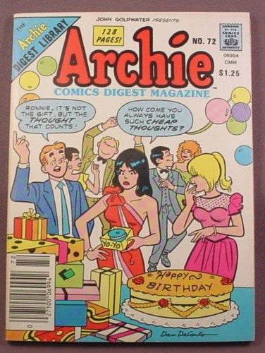 Archie Comics Digest Magazine Comic #72, June 1985, Very Good Cond