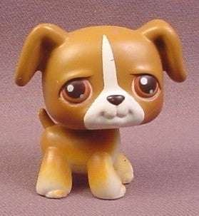 Littlest Pet Shop #25 Brown & White Boxer Puppy Dog with Brown Eyes