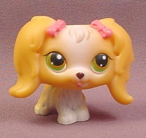 Littlest Pet Shop #79 Tan & White Maltese Puppy Dog with Pink Bows