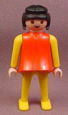 Playmobil Female Woman Figure, Classic Style, Black Hair, Red Body