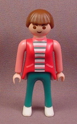 Playmobil Adult Female Figure With A Striped Dark Pink Vest