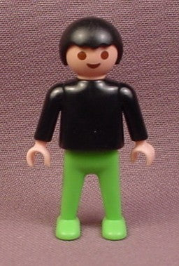 Playmobil Male Boy Child Figure With A Black Shirt & Green Pants