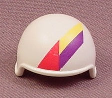 Playmobil White Bobsled Racer Helmet with Pink Yellow & Purple Stripe