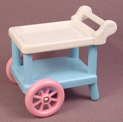 Fisher Price Dream Dollhouse 1993 Blue & White Tea or Serving Cart