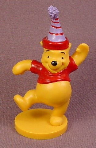 Disney Winnie The Pooh PVC Figure With Purple Party Hat & Base