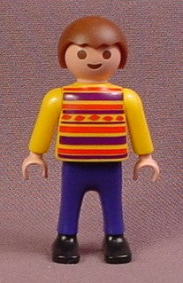 Playmobil Male Boy Child Figure With A Striped Yellow Sweater