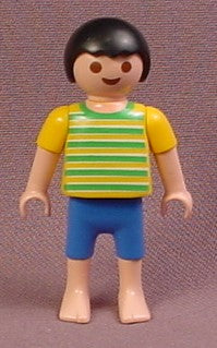 Playmobil Male Boy Child Figure With A Yellow & Green Striped Shirt