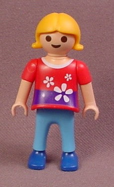 Playmobil Female Girl Child Figure In A Dark Pink & Blue Shirt