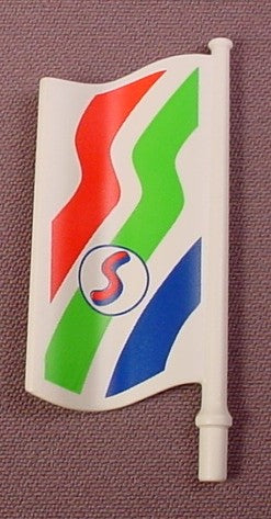 Playmobil White Wavy Flag with Short Pole, Green Blue & Red Stripes