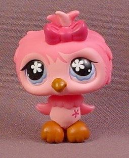 Littlest Pet Shop #496 Hot Pink Baby Owl Bird With Fancy Blue Eyes