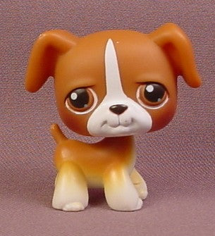Littlest Pet Shop #25 Brown & White Boxer Puppy Dog With Brown Eyes