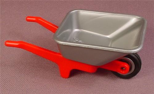 Playmobil Wheelbarrow Red Frame With A Silver Bucket