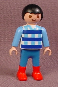 Playmobil Boy Child Figure With Blue Plaid Shirt And Red Boots 3117