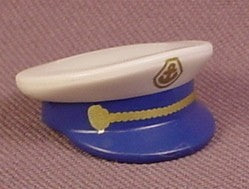Playmobil White & Blue Captain's Hat With Brim, Gold Or Brass Trim