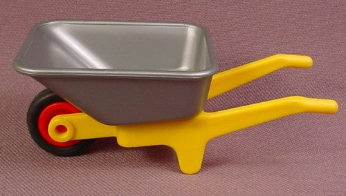 Playmobil Yellow Wheelbarrow Frame With Silver Gray Bucket, Red & B