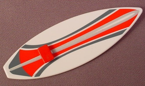 Playmobil White Surfboard With Red & Gray Stripes, Red Foot Hold