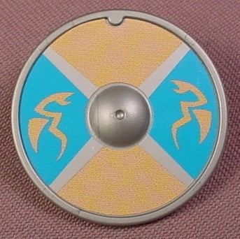 Playmobil Silver Gray Round Shield With Tan Flying Serpents On Blue