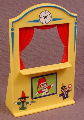 Playmobil Light Yellow Puppet Show Booth with Red Curtains & Clock,
