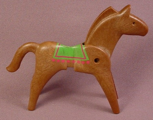 Playmobil Brown Horse With A Green Blanket That Has Magenta Trim