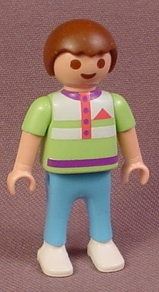 Playmobil Male Boy Child Figure With Green Short Sleeve Shirt