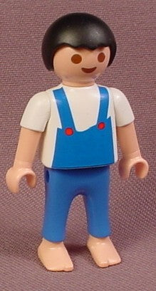 Playmobil Male Boy Child Figure With Blue Overalls, White Shirt