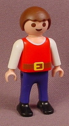 Playmobil Male Boy Child Figure With Red Shirt With White Sleeves