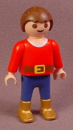 Playmobil Male Boy Child Figure In A Red Shirt And A Brown Belt