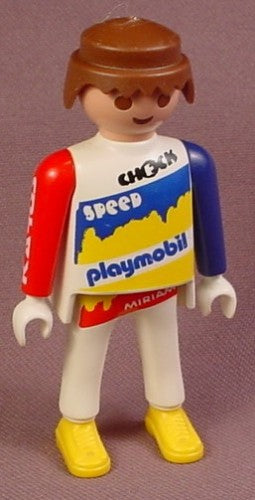 Playmobil Adult Male Cyclist Figure With White Blue & Red Uniform