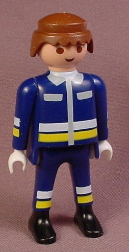 Playmobil Adult Male Firefighter Figure In A Dark Blue Uniform