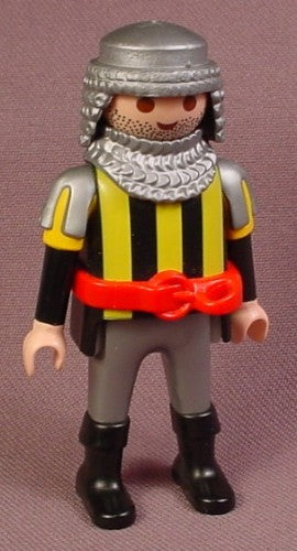 Playmobil Adult Male Knight Figure In Black Yellow Striped Shirt