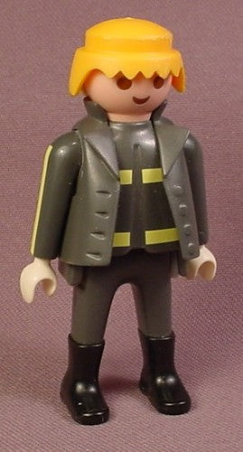 Playmobil Adult Male Fireman Figure In A Dark Gray Uniform