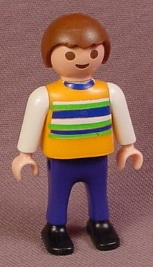 Playmobil Male Boy Child Figure With Orange & White Shirt