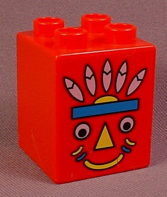 Lego Duplo 31110 Red 2X2X2 Brick Printed With A Native American Ind