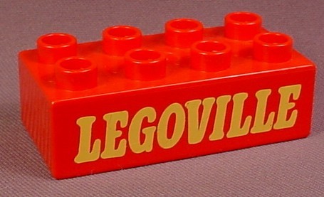 Lego Duplo 3011 Red 2X4 Brick With Yellow Legoville Sign Pattern, 5