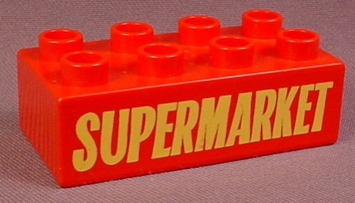 Lego Duplo 3011 Red 2X4 Brick With Yellow Supermarket Sign Pattern,