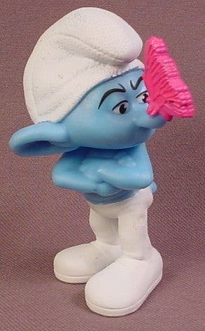 McDonalds 2011 Grouchy Smurf PVC Figure With A Butterfly On His Nos