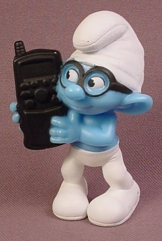 McDonalds 2011 Brainy Smurf PVC Figure With Glasses And A Cellphone