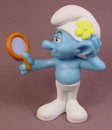 McDonalds 2011 Vanity Smurf PVC Figure With Mirror, 3 Inches Tall