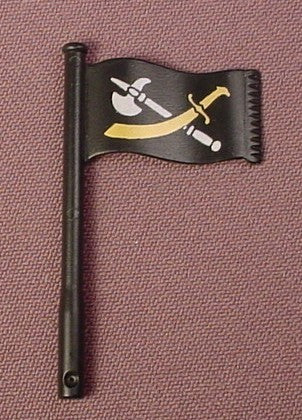 Playmobil Black Flag On Black Pole, Sword & Axe Design, Fringed End