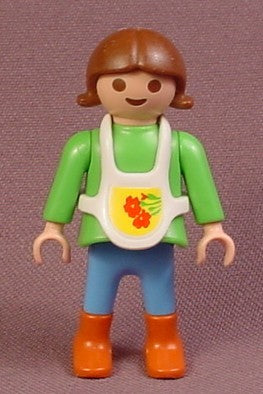 Playmobil Girl Female Figure, Apron With Flowers On It, Red Boots